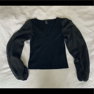 Forever 21 Black long sleeve mesh sleeve blouse | long sleeve top
